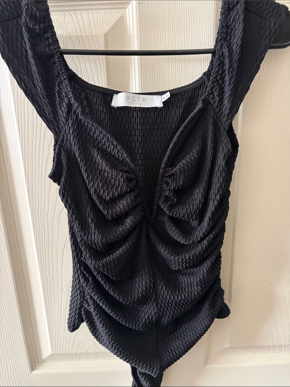 ASTR Black Textured Ruched Bodysuit